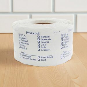 Product of country check off sticker on a white label with many countries