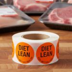 diet lean label on a round red sticker with black print