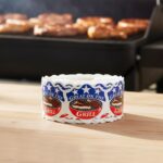 Great On The Grill BBQ Label Stickers roll of labels next to grill