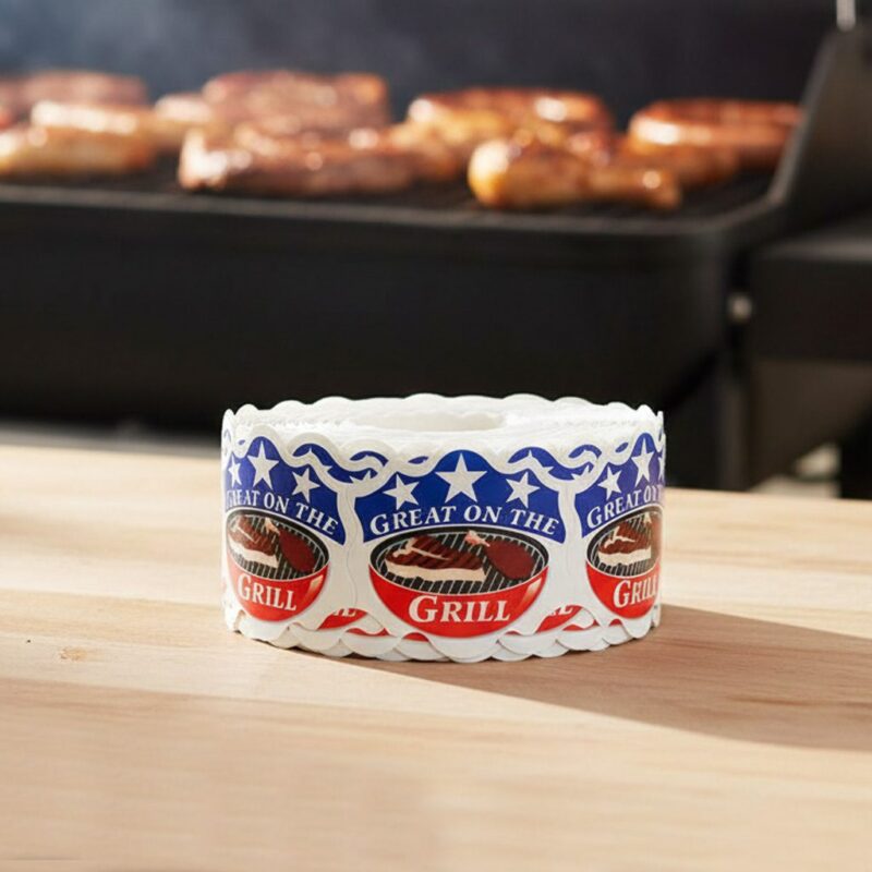 500251-Great-On-The-Grill-BBQ-Label-Stickers2 Great On The Grill BBQ Label Stickers roll of labels next to grill