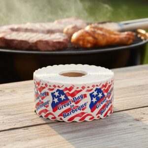 Great Day to Barbeque Label Stickers roll of labels next to grill