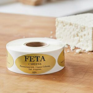Feta cheese sticker on gold foil label