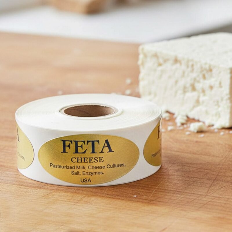 500261-Feta-Cheese-Deli-Gold-Identification-Labels Feta cheese sticker on gold foil label