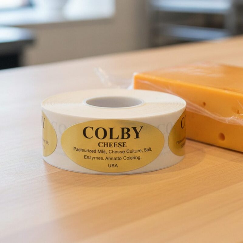 500262-Colby-Cheese-Label-Stickers Colby cheese sticker on gold foil label