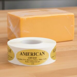 American cheese sticker on gold foil label