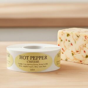 Hot pepper cheese sticker on gold foil label