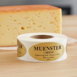 muenster cheese sticker on gold foil label