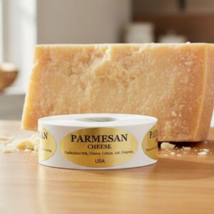 Parmesan cheese sticker on gold foil label