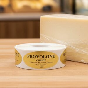 Provolone cheese sticker on gold foil label