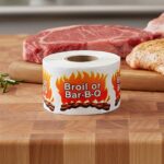 Broil or Bar-B-Q Sticker with flames in the background and charcoal