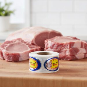 Pork Label with cartoon pig on the sticker
