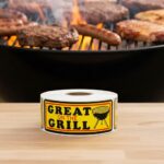 Great On The Grill Label Stickers With Grill Image roll of labels next to grill