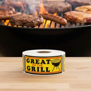 Great On The Grill Label Stickers With Grill Image roll of labels next to grill