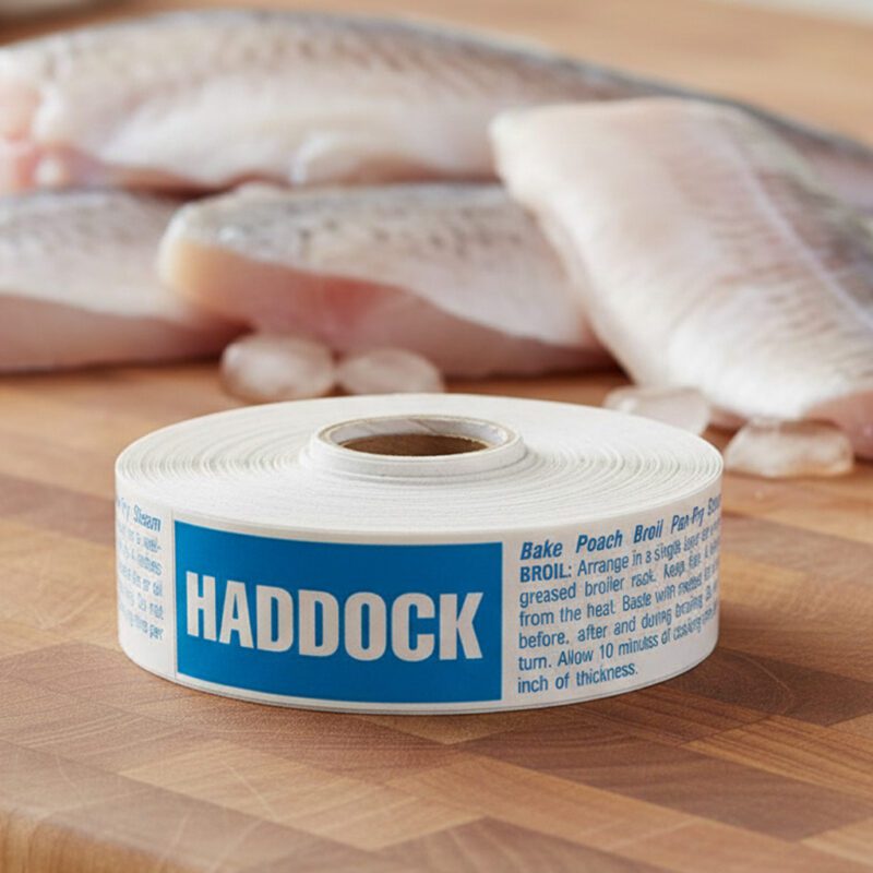500503-Haddock-Label haddock fish sticker on a rectangle label with preparation suggestion