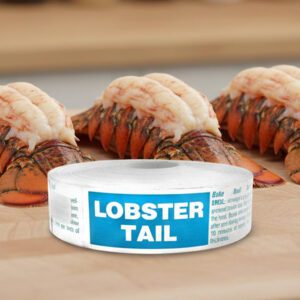 lobster tail sticker on a rectangle label with preparation suggestion