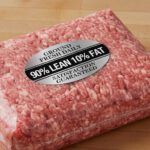 90% lean ground beef sticker on silver foil