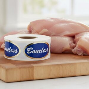 Boneless sticker on a gold foil label