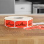 As advertised sticker on a dayglo label