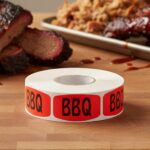 BBQ sticker on a dayglo label