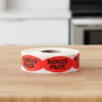 bonus pack sticker on a red label with black print