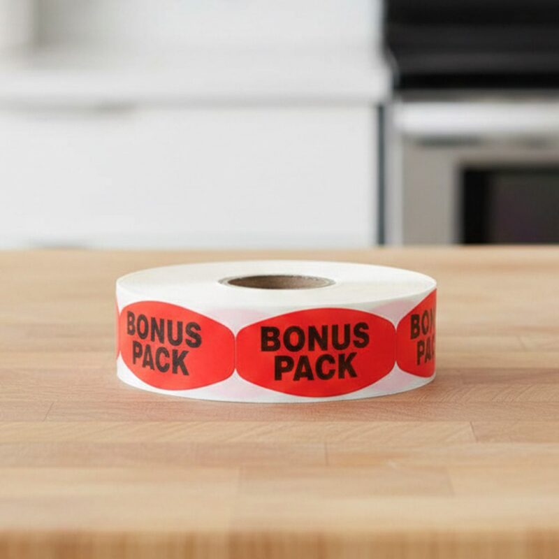 510006-Bonus-Pack-Label bonus pack sticker on a red label with black print