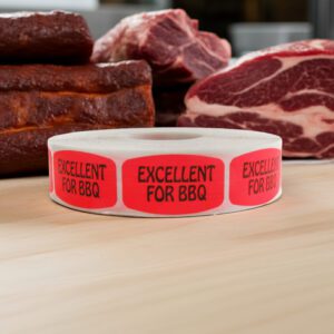 excellent for BBQ sticker on a red label with black print
