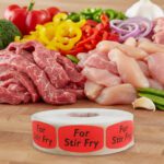 for stir fry sticker on a red label with black print