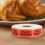 fully cooked sticker on a red label with black print