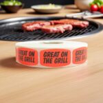 Great on the Grill Label Stickers roll of red dayglo labels
