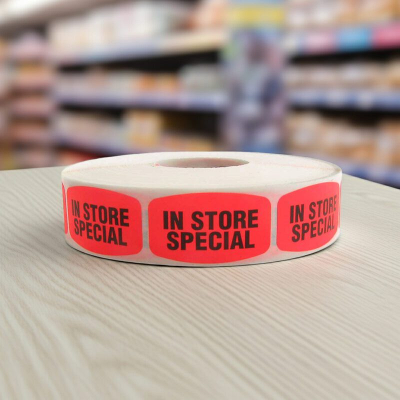 510052-In-Store-Special-Label in store special sticker on a red label with black print
