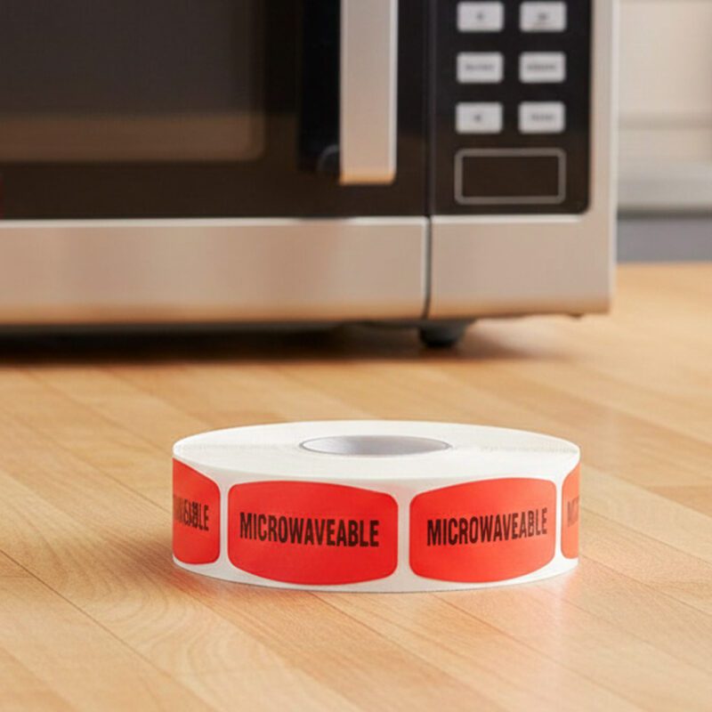 510063-Microwavable-Deli-Label microwaveable sticker on a red label with black text