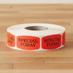 special today sticker on a red label with black text