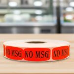 no msg sticker on a red label with black text