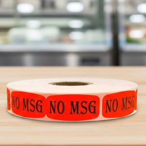 no msg sticker on a red label with black text