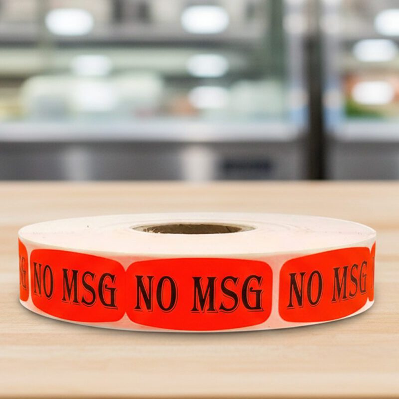 512918-No-MSG-Day-Glo-Label no msg sticker on a red label with black text