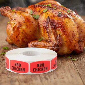 BBQ chicken label on rectangular red label on roll of stickers