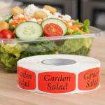 garden salad sticker on a red label with black print