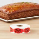 meat loaf sticker on a red label with black text