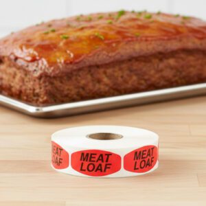 meat loaf sticker on a red label with black text