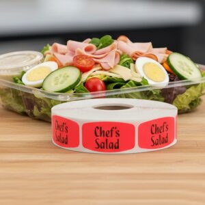 chef's salad sticker on a red label with black print