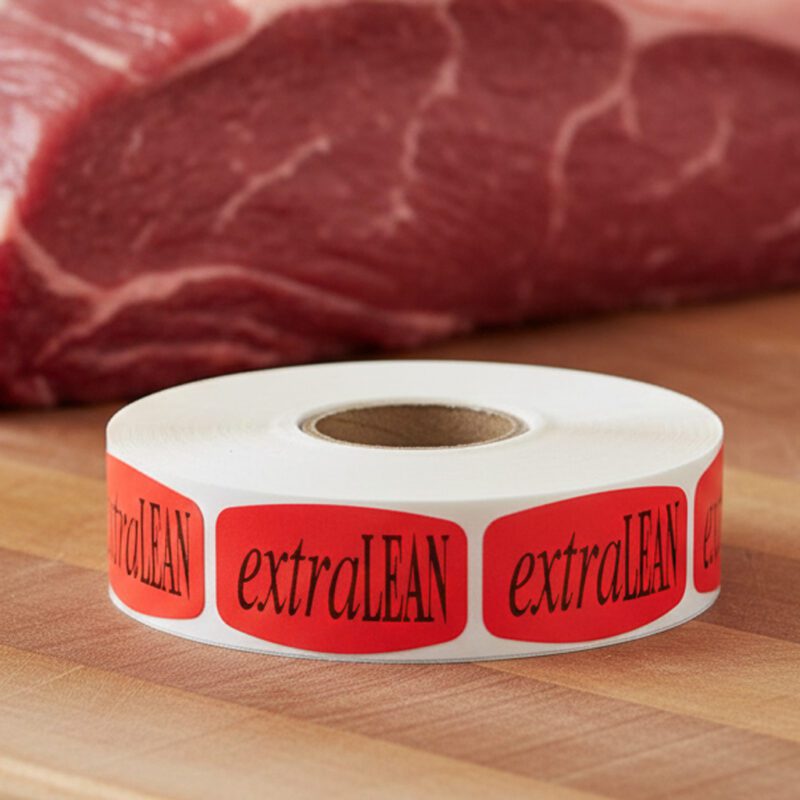 540044-Extra-Lean-Label extra lean sticker on a red label with black print