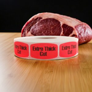 extra thick cut sticker on a red label with black print