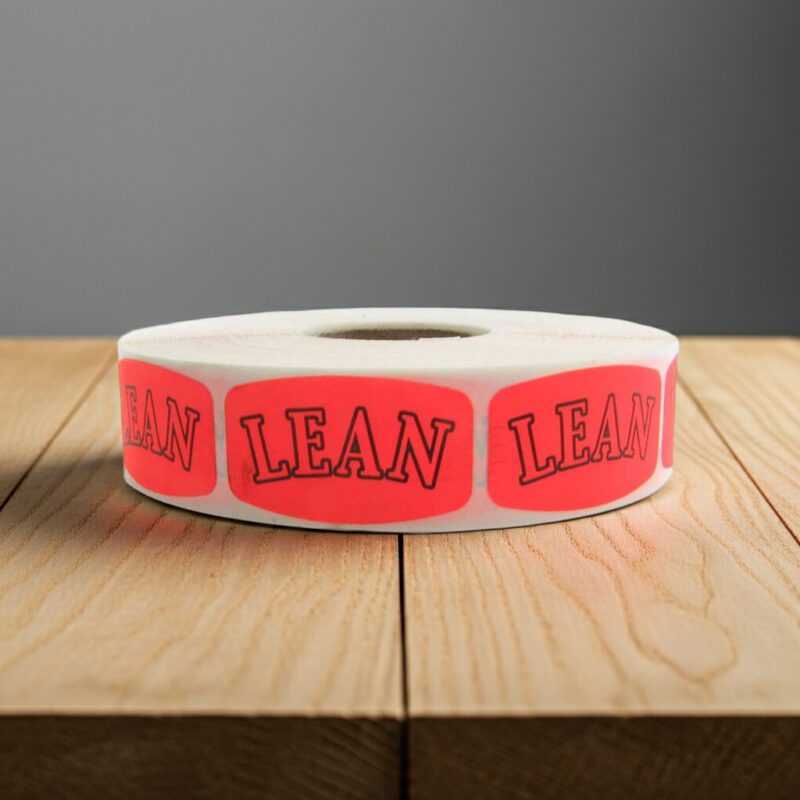 lean sticker on a red label with black print