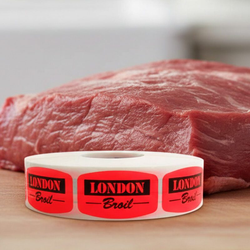 540068-London-Broil-Label london broil sticker on a red label with black print