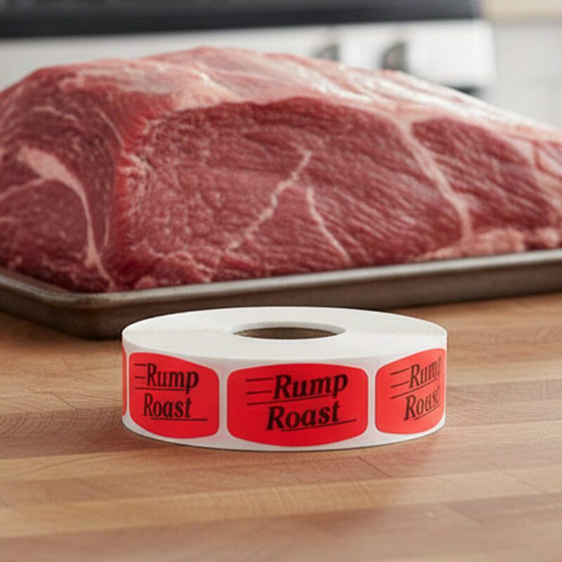 540097-Rump-Roast-Label rump roast sticker on a red label with black text