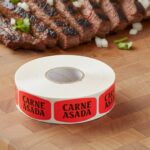carne asada sticker on a red label with black print