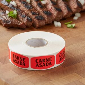 carne asada sticker on a red label with black print