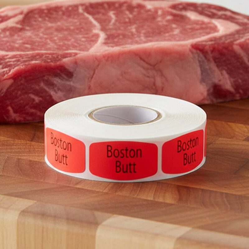 540181-Boston-Butt-Label boston butt sticker on a red label with black print
