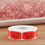 family pack ground chuck sticker on a red label with black print