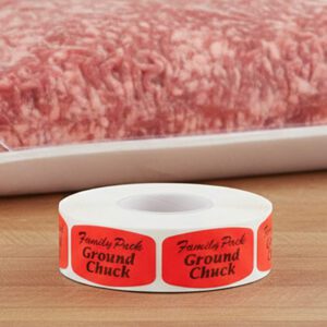 family pack ground chuck sticker on a red label with black print